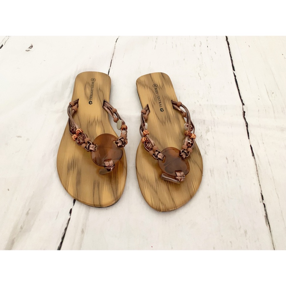Body Central Beaded Brown Tortoise Sandals Size 8